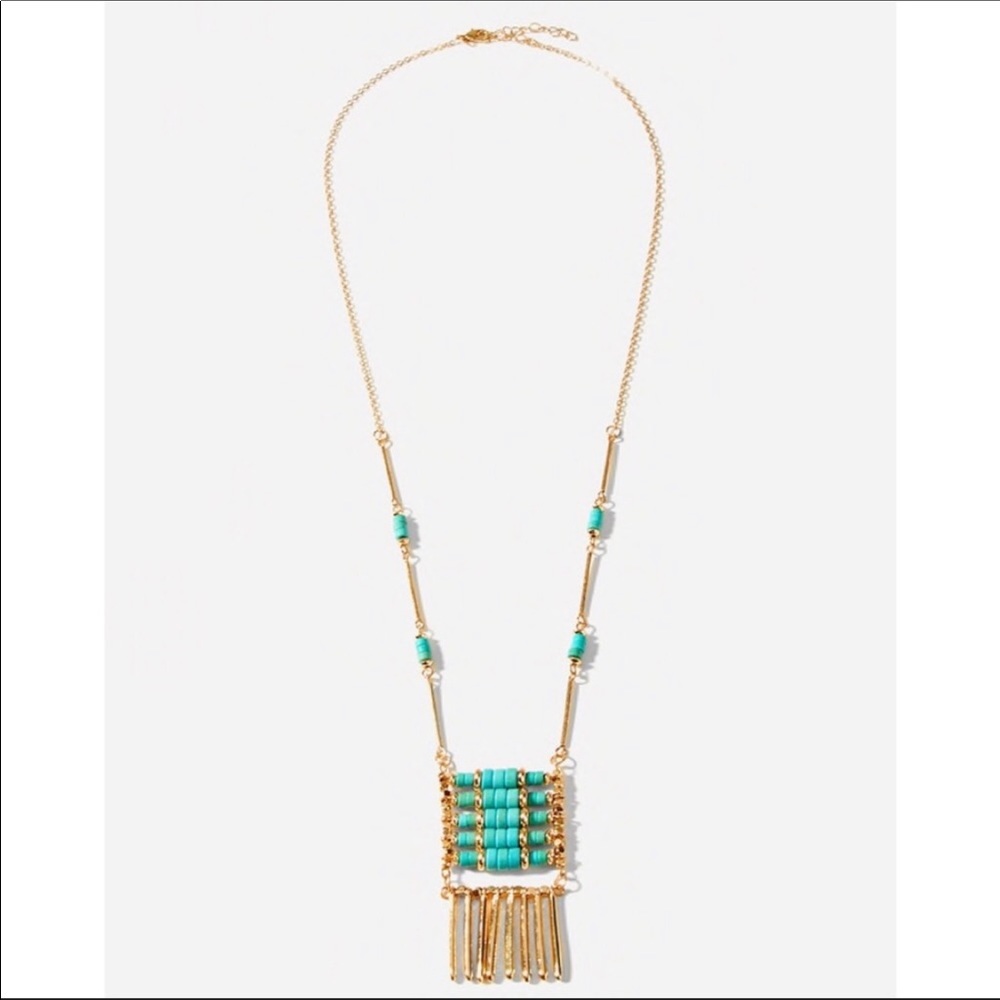 Gold Turquoise Boho Aztec Necklace - Picture 1 of 3